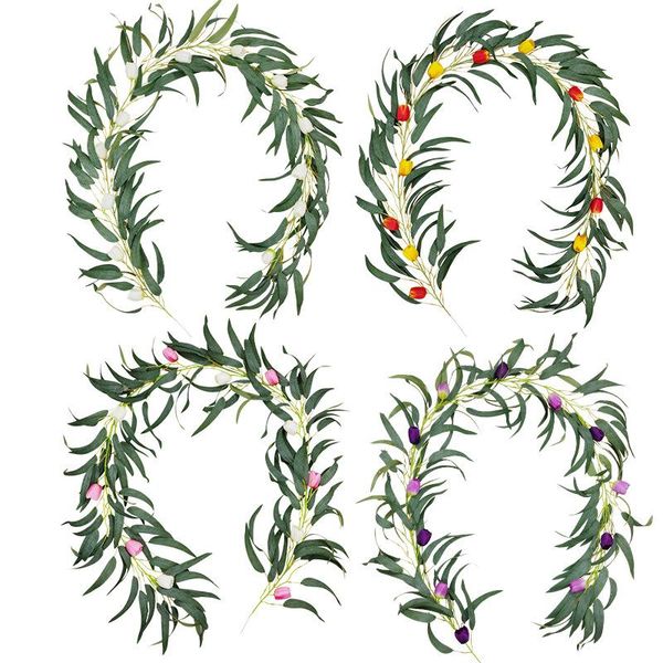 

decorative flowers & wreaths vine artificial 82 in tulip fake flower plant eucalyptus leaf winding decoration hanging for autumn art