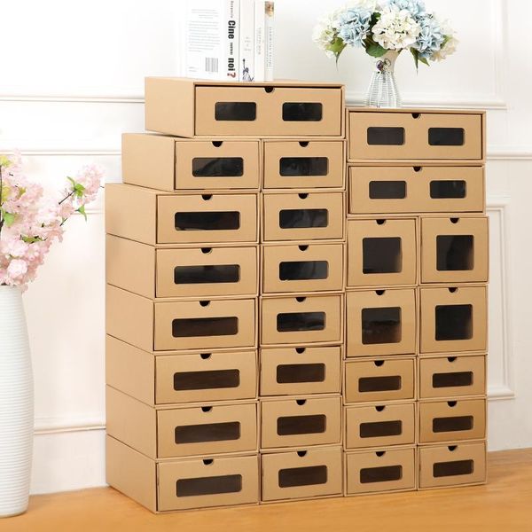 

clothing & wardrobe storage thickened kraft cardboard box transparent drawer shoebox men and women finishing paper shoes arrive