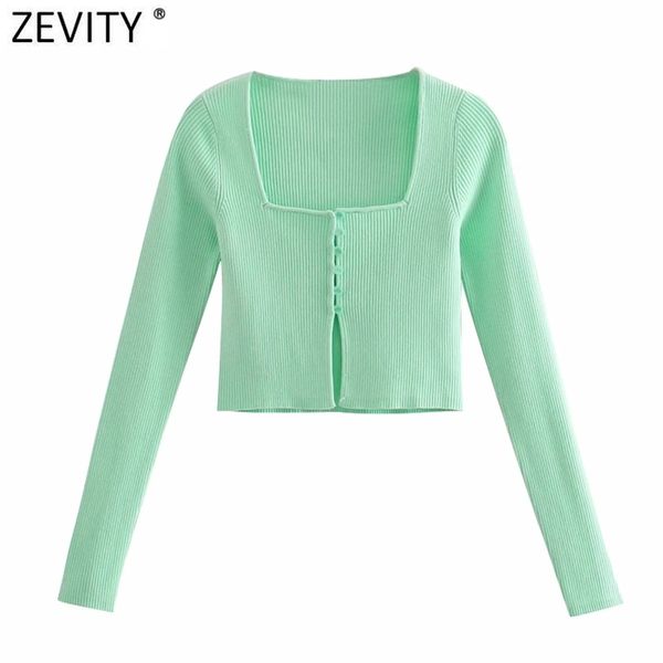 Frauen Vintage Square Kragen dünne kurze grüne Strickpullover weibliche schicke Sommer dünne Strickjacken abgeschnittene Tops S718 210420