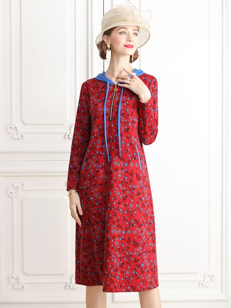 

early autumn clothing 2021new womens hooded dress wide lady european and american high-end famous brand base skirt mid-length, Black;gray