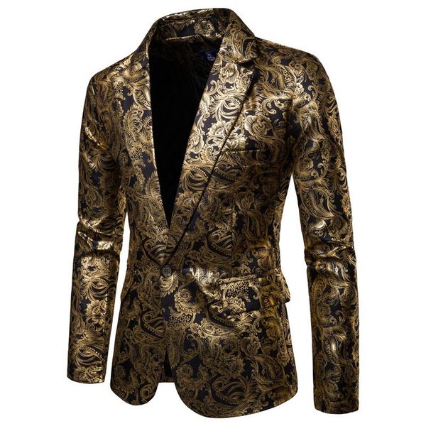 

men's suits & blazers 2021 golden floral business casual suit wedding dress gold blazer, White;black