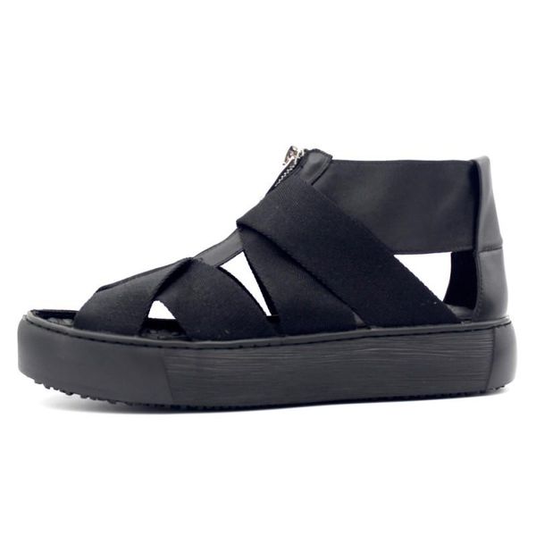 

sandals open gladiator designer mens toe high platform summer hollow out zipper cow genuine leather boots plus size, Black