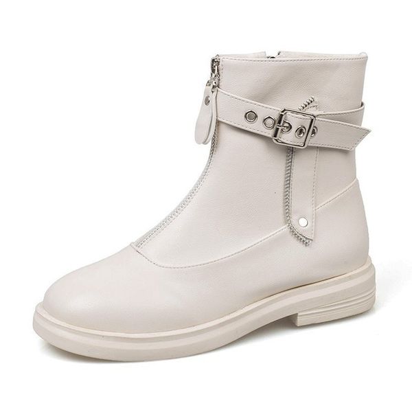 

boots women's metal-strapped zipper boots, women's warm winter shoes with plush, black solid leather plus size 6scl