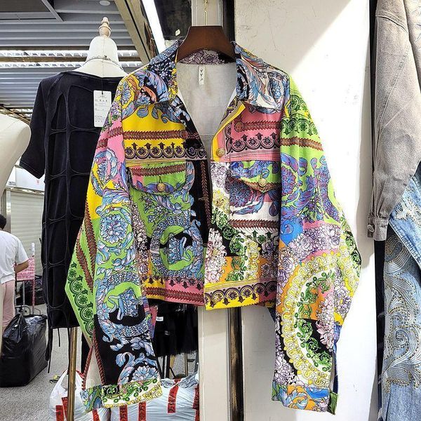 

women's jackets small overalls 2021 loose hong kong style vintage floral print long sleeves all-matching short fall jacket coat, Black;brown