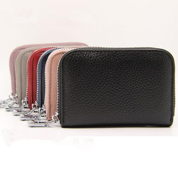 

card holders genuine leather men wallet zipper women mini money bag small coin purse short holder luxury female rfid, Brown;gray