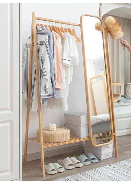 

clothing & wardrobe storage coat rack mirror integrated simple hanger floor bedroom with full-length home dressing