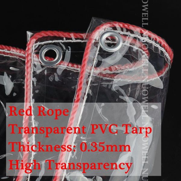 

shade customize size 0.35mm thicken transparent pvc tarpaulin red rope rainproof tarp super-perspective garden plant truck cover