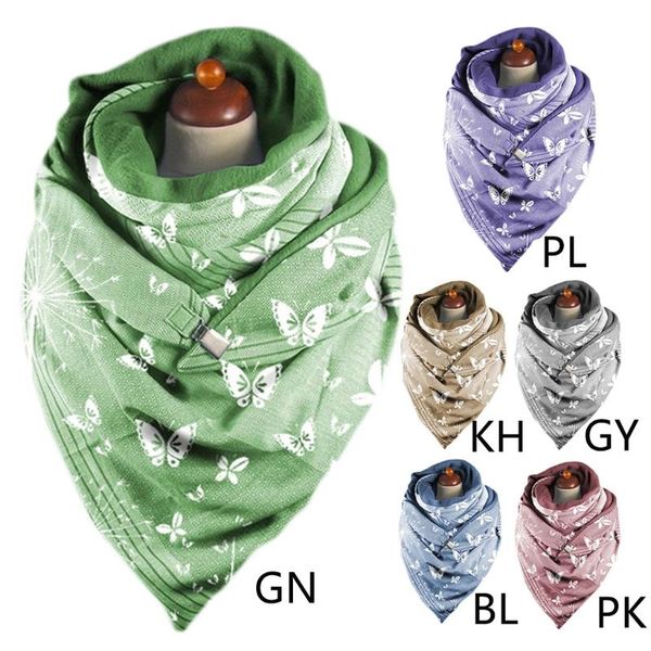 

scarves women winter thicken warm large triangle scarf with clip butterfly printed solid color shawl wrap snood blanket poncho, Blue;gray