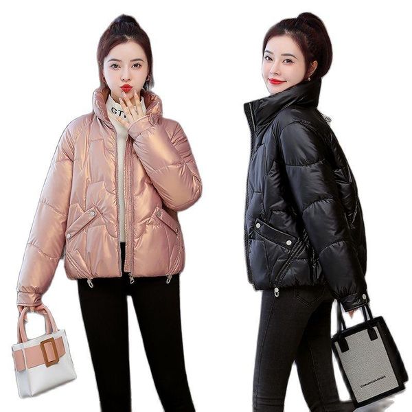 

women's down & parkas 2021 winter bright waterproof puffer jacket women stand collar short cotton-padded padded jackets female coat out, Black