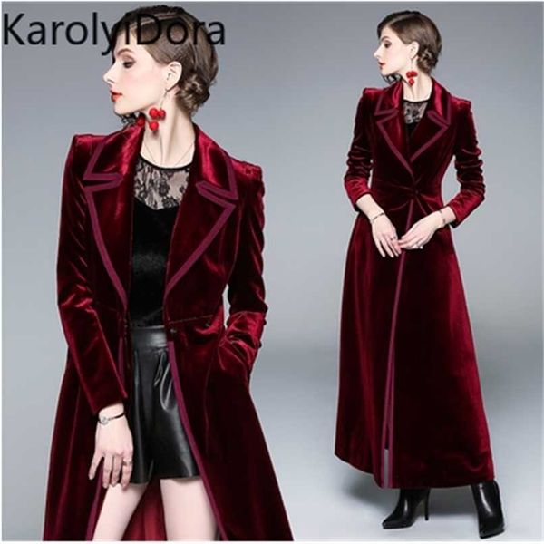 

women's coat winter runway designer women vintage notched collar wrap black velvet thick warm long trench coat outwear 211021, Tan;black