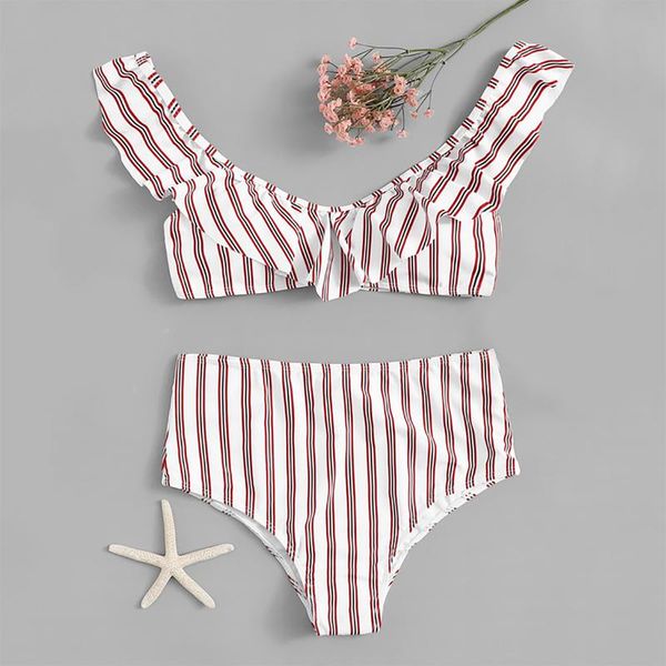 

women's swimwear striped high waist bikini sets push up swimsuit two pieces female women 2021 beach bathing suit biquini mujer, White;black