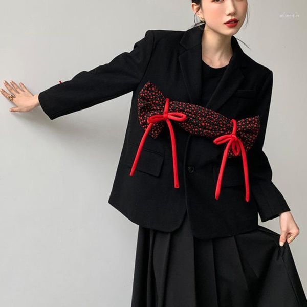 

women, cute, bow, candy, design, woolen, loose, suit, coat, vintage, fashion, long sleeve, spring autumn 2021 e055 women's suits & blaz, White;black