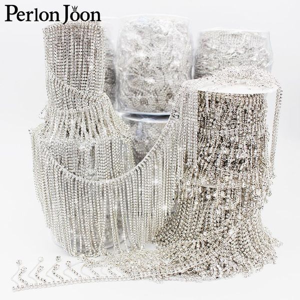 

wedding sashes 5yards/lot sell well long fringe rhinestone trim silver drop pendant tassel crystal decorative metal chain clothing accessori, White
