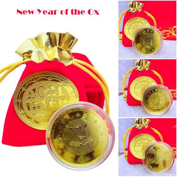 

year of the ox zodiac gold coin with red cloth bag commemorative feng shui decorations supplies gr5 gift wrap