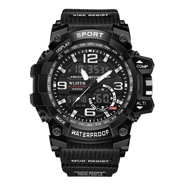 

wristwatches sports watches men quartz analog led digital watch 54mm man waterproof clock function work, Slivery;brown