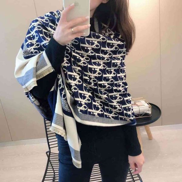 

70% off design fashion korean version versatile imitation cashmere shawl tassel lengthened thickened warm women's office scarf, Blue;gray