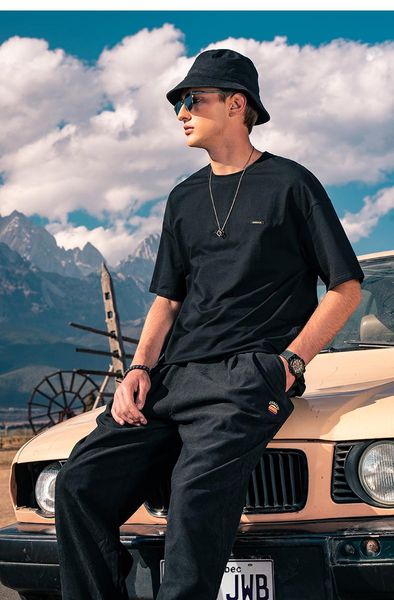 

men's t-shirts 2405 summer trend ins simple embroidery loose shoulder short-sleeved t-shirt men, White;black