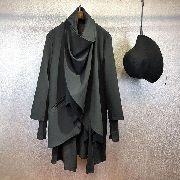 

men's jackets men autumn winter fund is asymmetrical bottom place bevel stitching individual character false two design loose coat, Black;brown