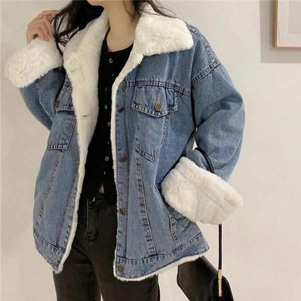 

women's jackets winter jacket women coat warm 2021 casual loose jean female long sleeve outerwear fashion korean denim, Black;brown