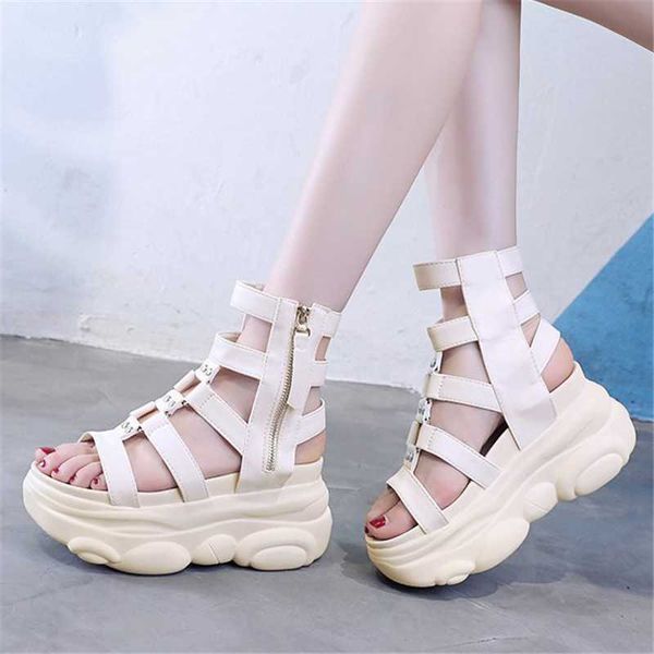 

dress shoes 2021 summer women thick platform openwork peep toe gladiator sandals fashion 9cm wedges high heel sandalias mujer, Black