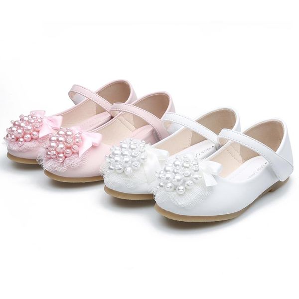 

flat shoes 2021 kids girl children' flats princess lace flower wedding party leather white pink, Black;grey