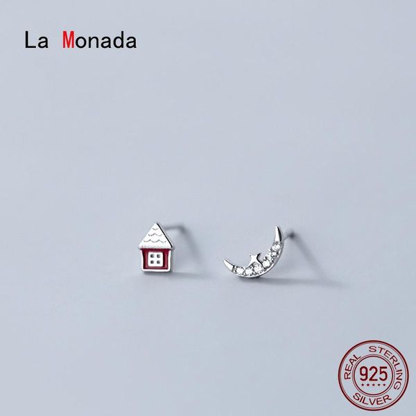 

stud la monada small earrings for women 925 sterling asymmetrical house woman earring moon silver jewelry female, Golden;silver