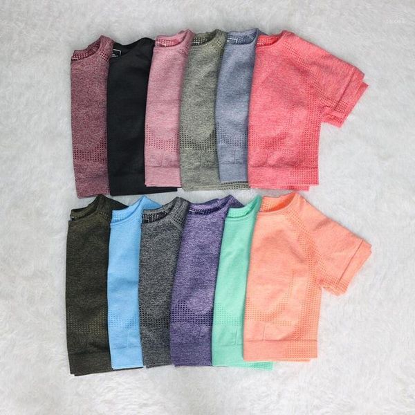 

yoga outfit 12 colors summer women seamless short sleeve sports shirts female gym clothing fitness tank