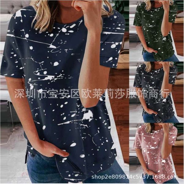 

women's t-shirt 2021 graffiti print fashion large loose short sleeve c2pt, White