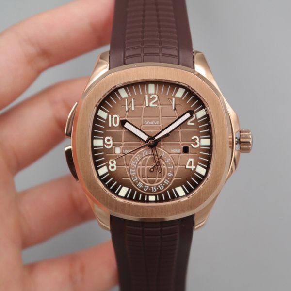 2022 5164 GMT Travel Time Automatik Herrenuhr Roségold Blau strukturiertes Zifferblatt Stick Nummernmarkierungen Kautschukarmband 5 Stile Uhren Pur2996