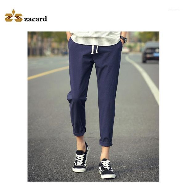 

men's pants zacard summer casual cotton trousers lace-up ankle-length mens linen pants1, Black