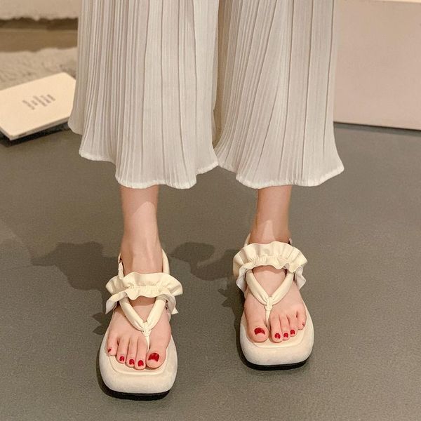 

sandals women solid fashion gladiator platform casual ladies shoes summer outdoor beach flip-flop, Black
