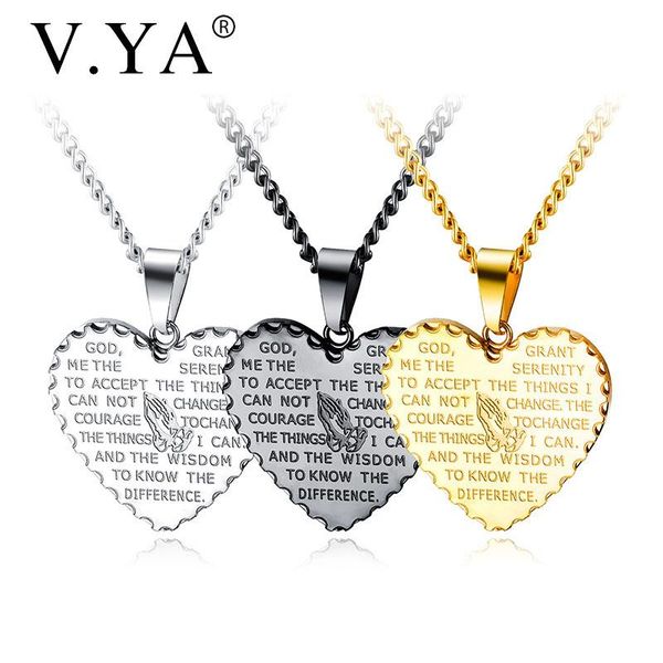 

pendant necklaces v.ya stainless steel necklace titanium love for men and women commemorative retro prayer jewelry, Silver