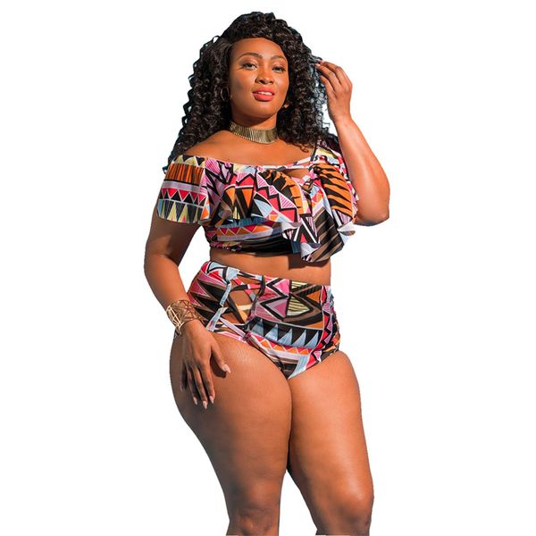 

african print swimwear ruffle bikini set long sleeve swimsuit women padded biquini female high waisted 210520, White;black