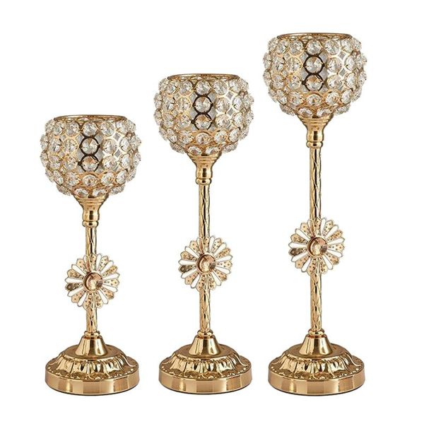 

candle holders gloden crystal holder with flower, centerpieces for tables,