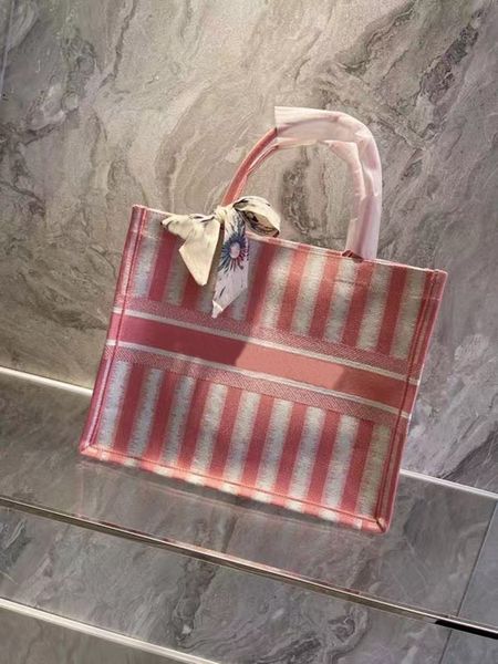 

high-quality designer shopping bag ladies pink stripe large-capacity model