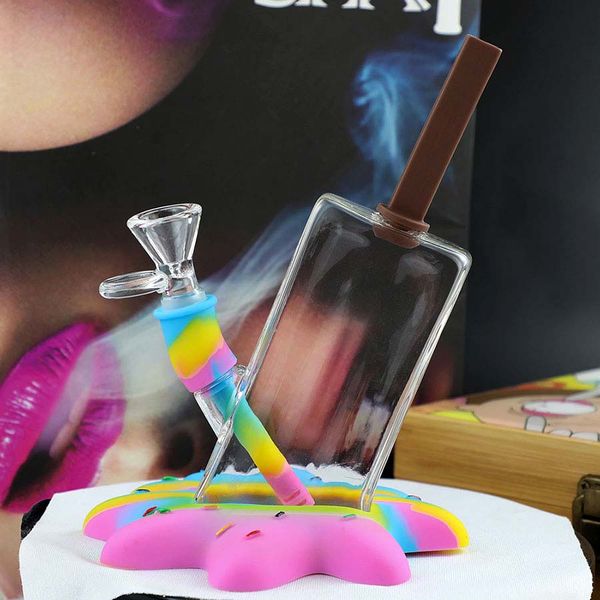 Drop Popsicle Wasserpfeife Glaspfeifen Raucherbongs Dab Rig Silikonbong Verwendung für trockenen Kräutertabak Röhrenfrei 14-mm-Schüssel