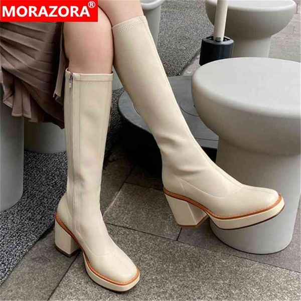 

morazora big size 33-43 women boots thick high heels square toe platform knee high boots winter keep warm ladies shoes 210914, Black