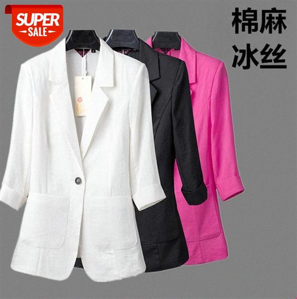 

ice silk thin female xiaoxi slim professional suit three-quarter sleeve jacket #xf6y, Black;gray