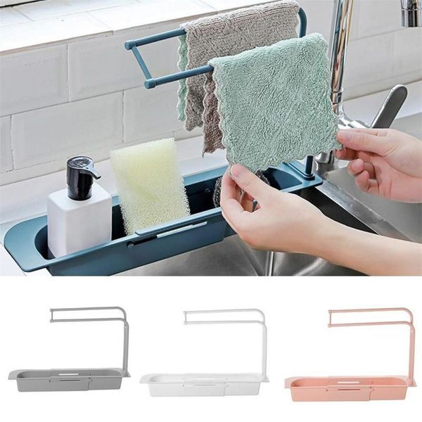 

storage baskets sink shelf 1pc rag towel bar soap sponge drain rack retractable faucet holder basket sinks organizer
