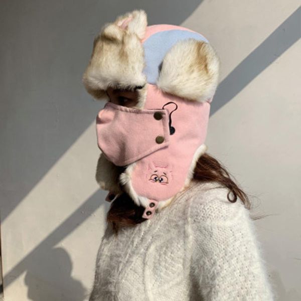 

berets winter warm bomber hat for women outdoor thickening cotton fur earflap cartoon ear cap tide airplane cat ski, Blue;gray