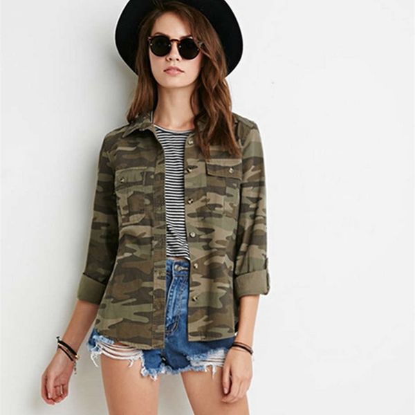 

women's jackets coats jeykay military style camouflage shirt simple slim fit 8239# x6j5, Black;brown