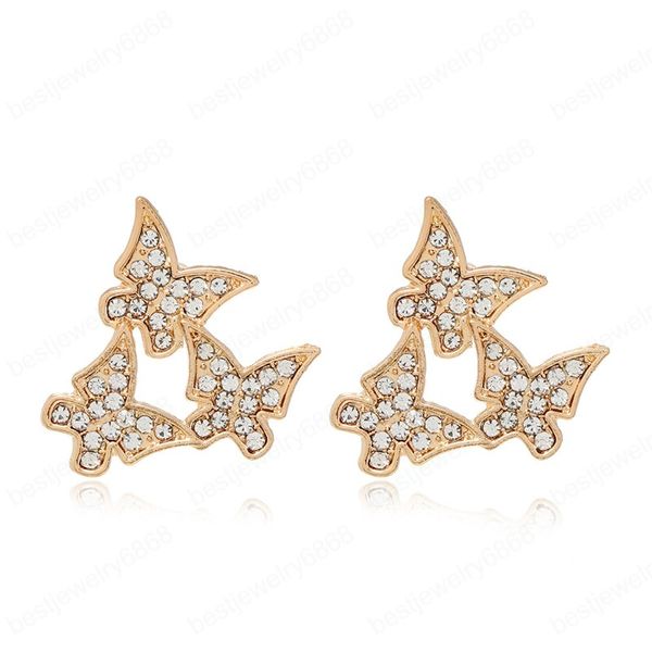 

fashion butterfly earrings for women punk rhinestone style cute girl zircon stud earrings kpop jewelry, Golden;silver