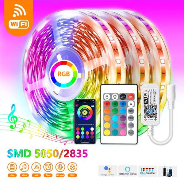 

strips 5m-30m rgb wifi led strip light bluetooth control dc12v lamp tape alexa ribbon for tv backlight room desktop