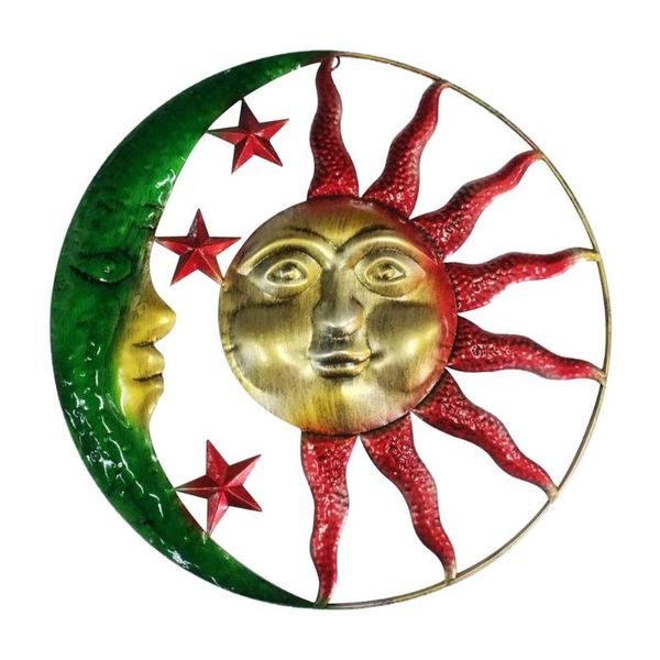 

decorative objects & figurines antique effect iron wall hanging indoor or outdoor artistic sun and moon metal art a simple novel decoration