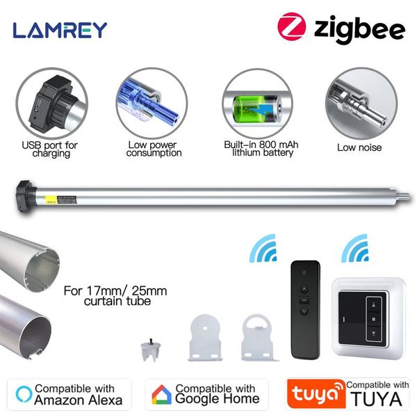 

smart home control curtains motor tuya zigbee rechargable for 17/25mm motorized electric roller blind shade rf remote work with