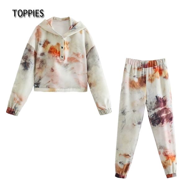 

ies tie dyed sweatshirts and pants women tracksuits high waist jogger pants casual two pieces set 210412, White