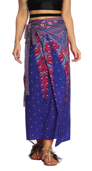 

women's swimwear bohemian maxi long skirt for women, boho print wrap hippie cover up asymmetrical beach, White;black