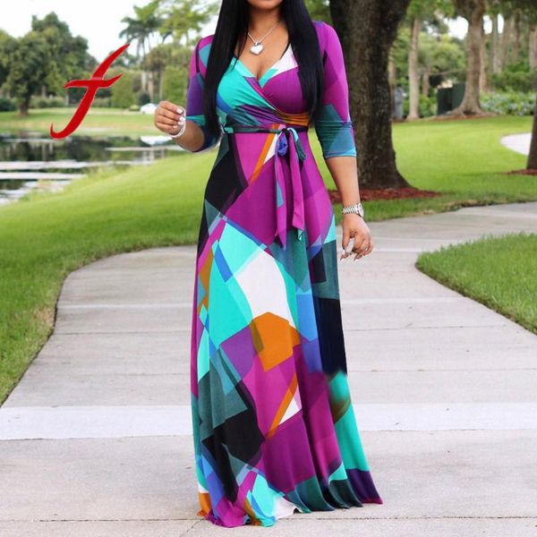 

women elegant maxi robe dress aesthetic print three quarter v-neck loose long slim high waist vintage vestidos mujer casual dresses, Black;gray
