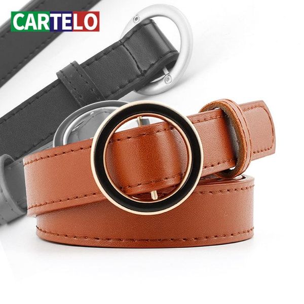 

belts cartelo quality cow skin strap female girdle for jeans fashion round ring buckle belt woman genuine leather women, Black;brown