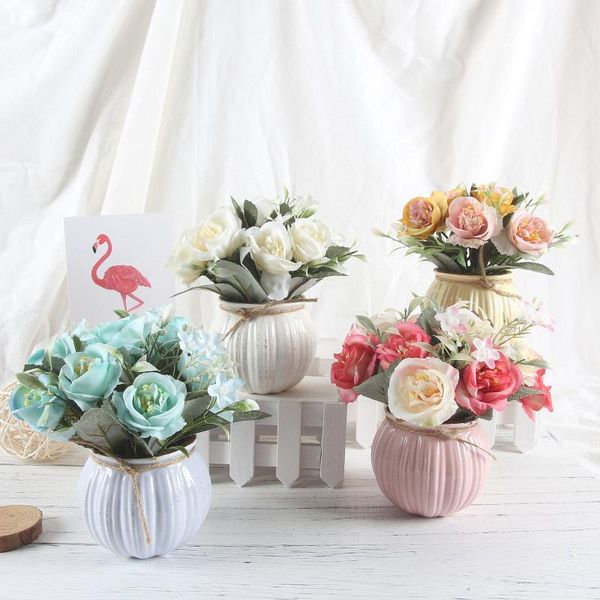 

zinmol artificial plants decorative flowers pumpkin fake rose bonsai silk flower home decor 1 set(plants+vase) & wreaths